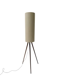 Mid-Century Modern Teak Tripod Floor Lamp with Reupholstered Shade
